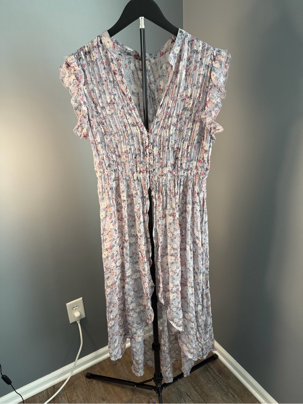 Free People Lavender Floral Button-Front Midi Dress/Bohemian Duster